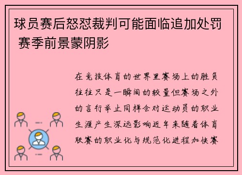 球员赛后怒怼裁判可能面临追加处罚 赛季前景蒙阴影